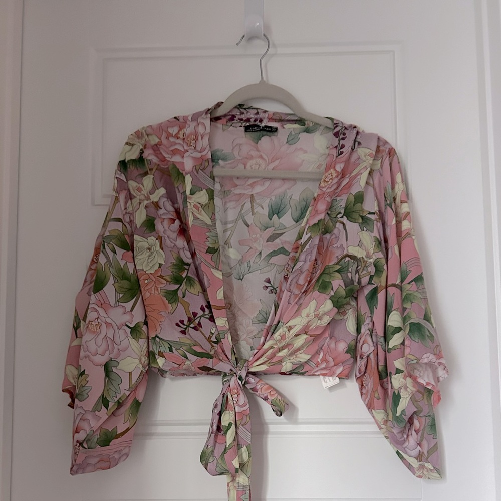 Pink floral wrap shirt, small